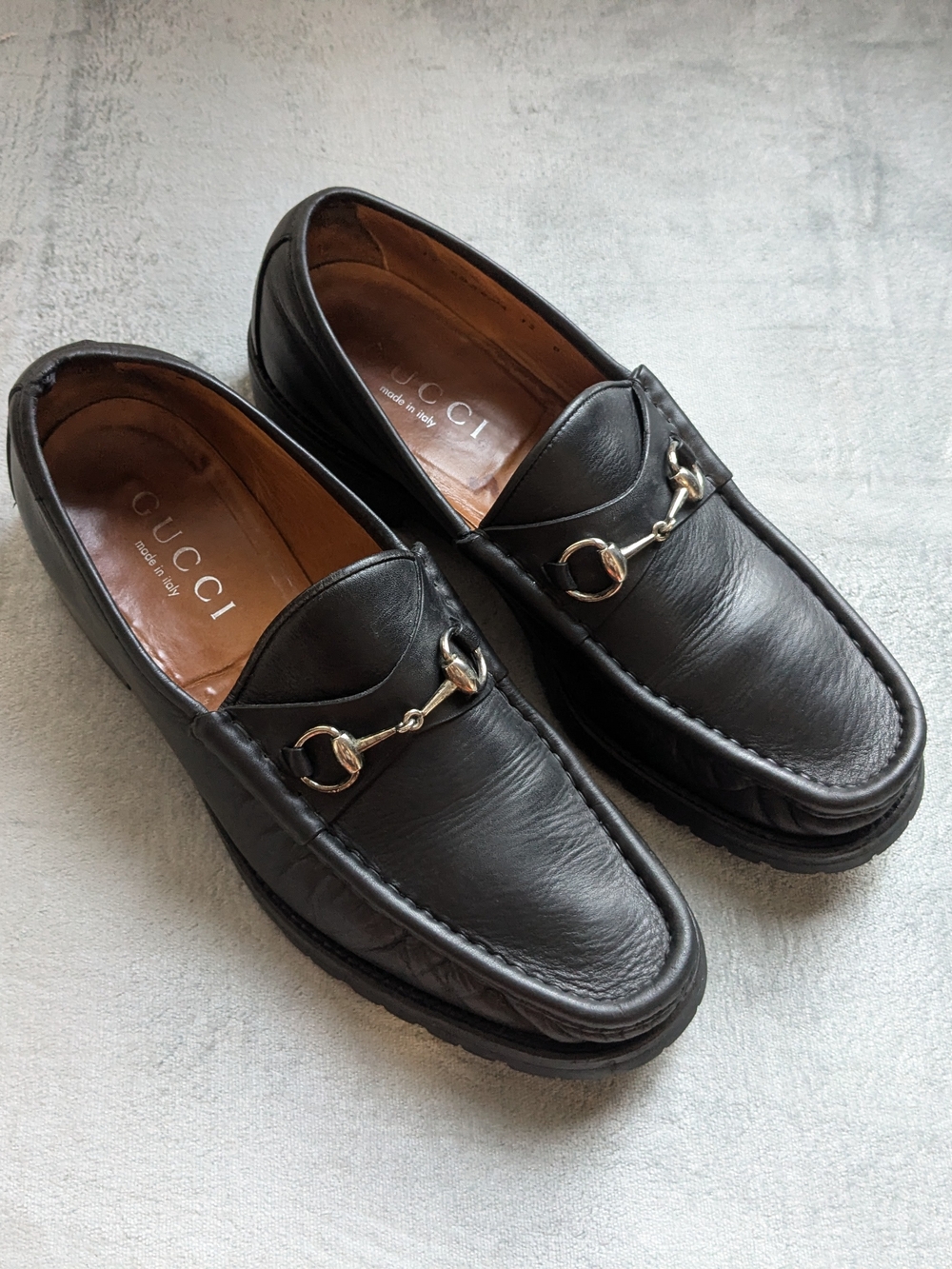 Gucci Black Leather Horsebit Slip-On Loafers